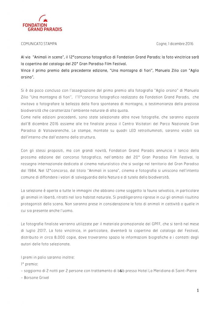 2016-12-01 concorso fotografico animali in scena comunicato stampa 2016-12-01 concorso fotografico animali in scena comunicato stampa
