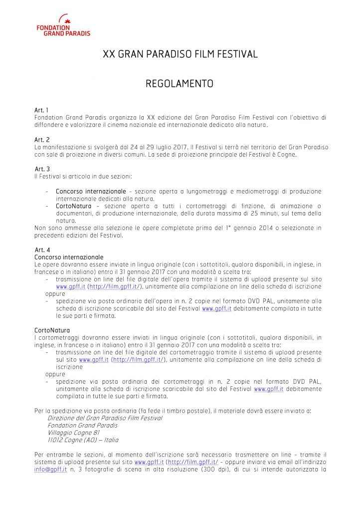 gran paradiso film festival regolamento gran paradiso film festival regolamento