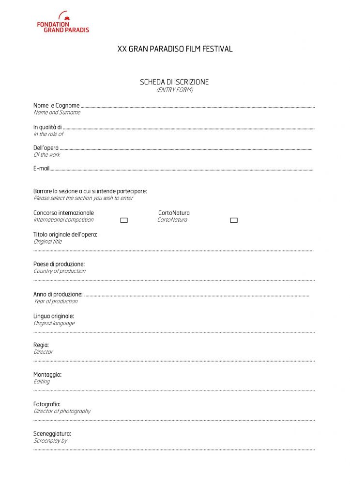 scheda di iscrizione Gran Paradiso Film Festival scheda di iscrizione Gran Paradiso Film Festival
